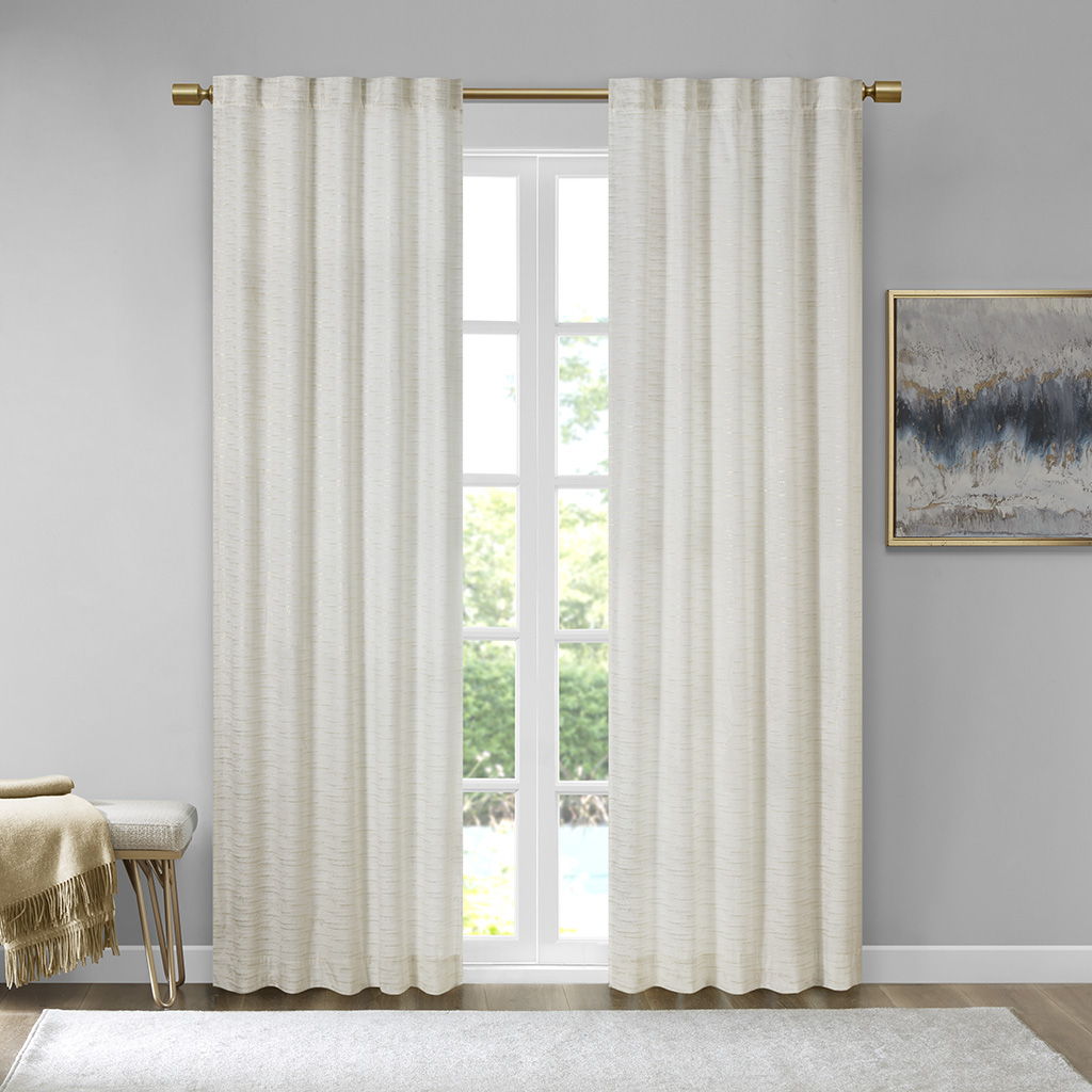 Colt - Room Darkening Metallic Printed Poly Fabric Rod Pocket/Back Tab Window Panel Pair - White/Gold