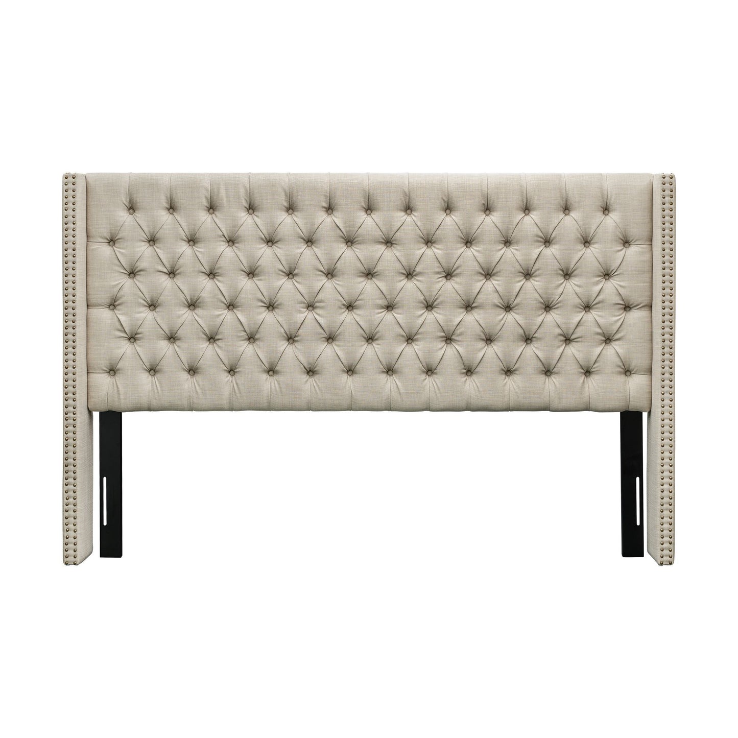 Amelia - King Upholstered Wingback Headboard With Button Tufting & Nailhead Trim Woven - Beige