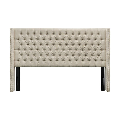 Amelia - King Upholstered Wingback Headboard With Button Tufting & Nailhead Trim Woven - Beige