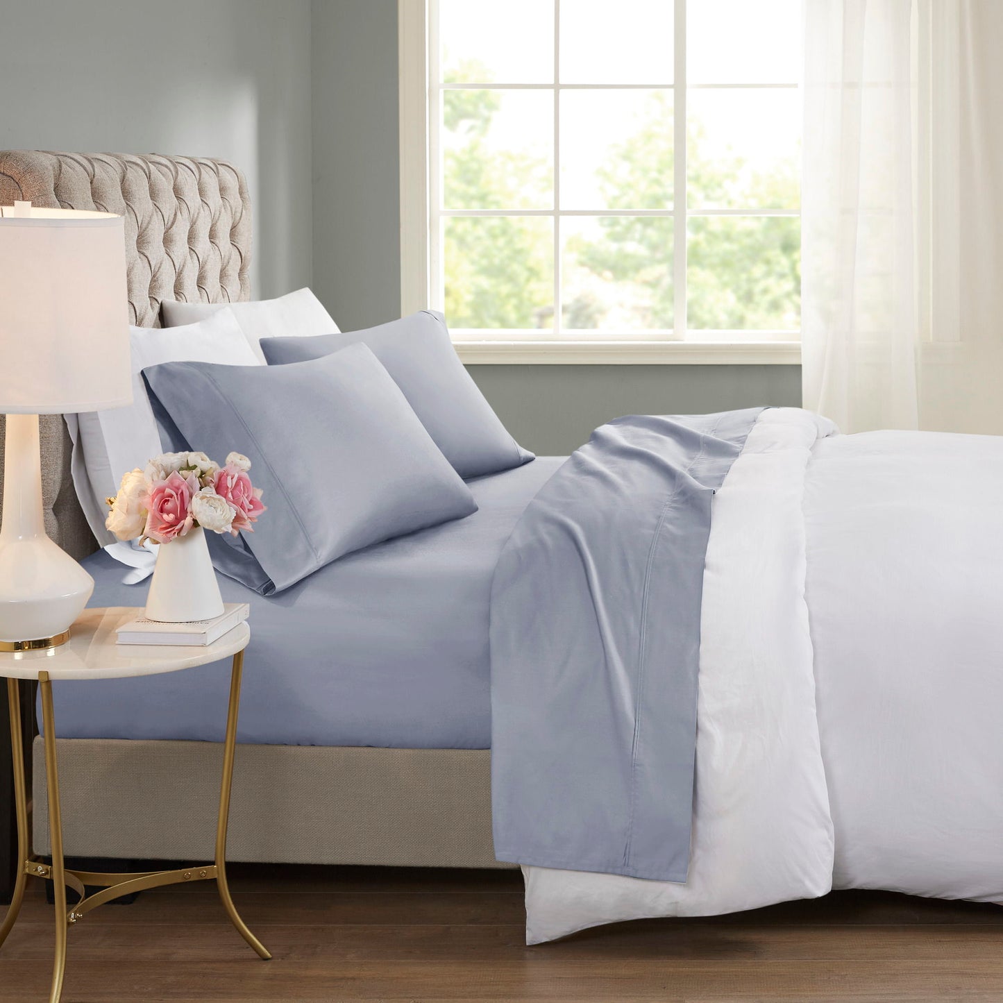 600 Thread Count - Cooling Cotton Blend 4-Piece Sheet Set - Blue