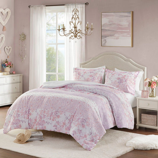 Oliena - Floral Paisley Twin Duvet Cover Set - Pink