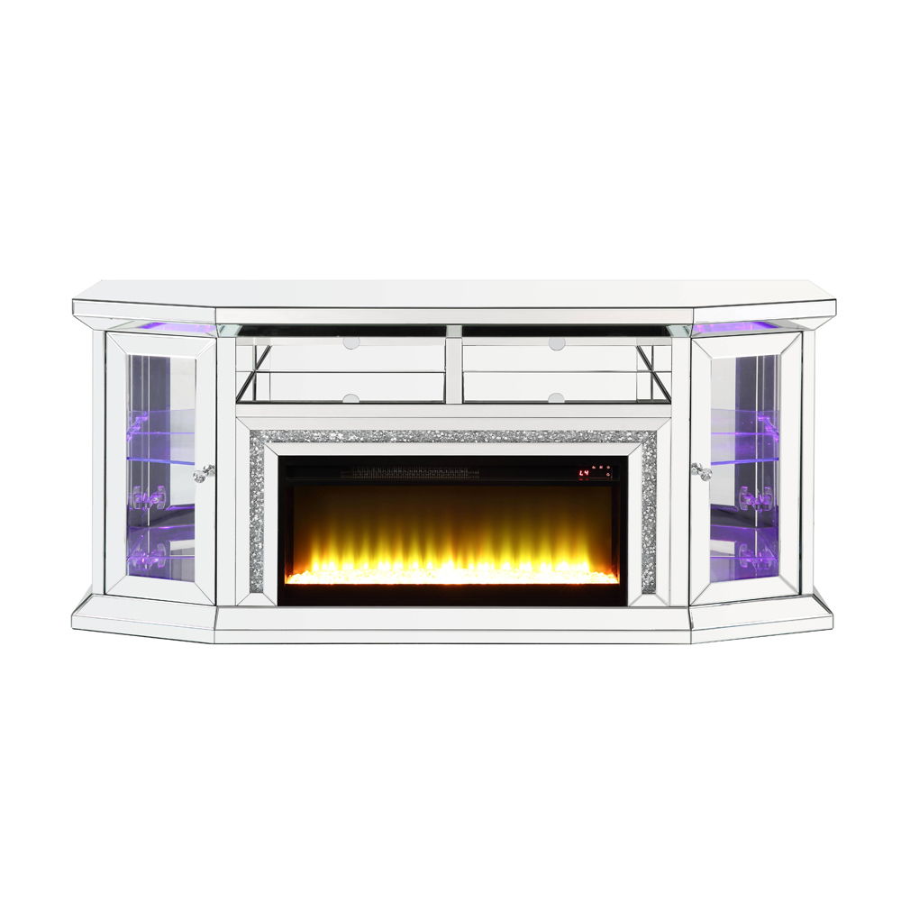 Noralie - 32" TV Stand With Fireplace & LED - Mirrored & Faux Diamonds