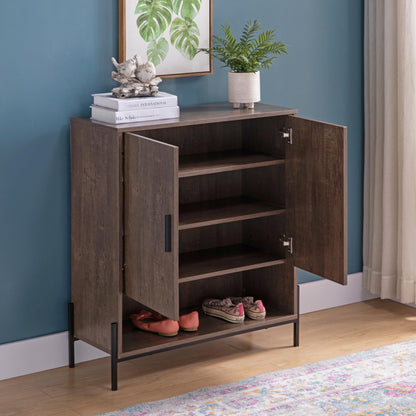 Home Entryway 5-Tier Shoe Organizing Cabinet With Open Bottom Shelve - Walnut Oak