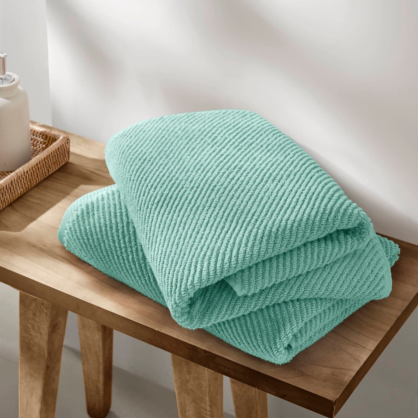 Diagonal Ribbed - 4 Piece Bath Towels Set - Turquoise