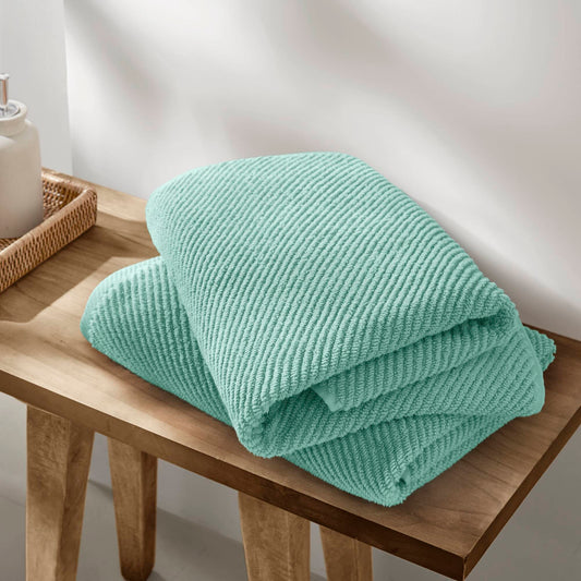 Diagonal Ribbed - 4 Piece Bath Towels Set - Turquoise
