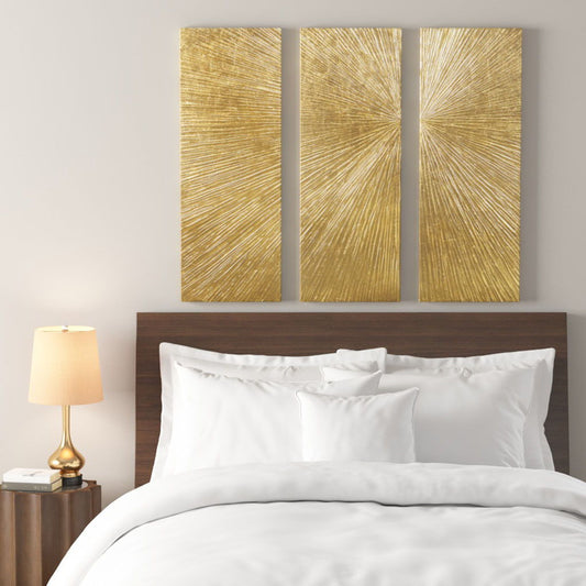 Sunburst 100% Hand Painted Dimensional Wall Décor (Set of 3) - Gold