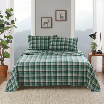 Flannel - 4 Piece Full Sheet Set - Green Plaid