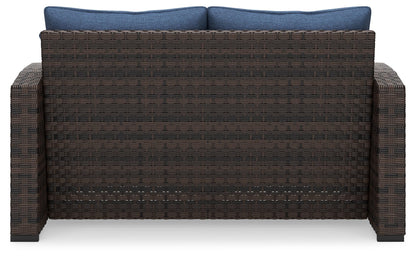 Windglow - Blue / Brown - Loveseat With Cushion