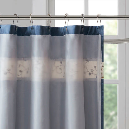 Serene - Embroidered Floral Shower Curtain - Navy