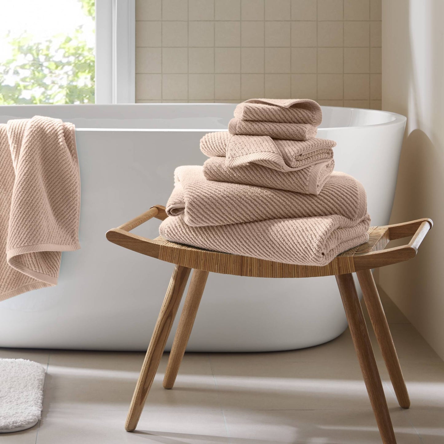 Diagonal Ribbed - 6 Piece Towels Set - Beige