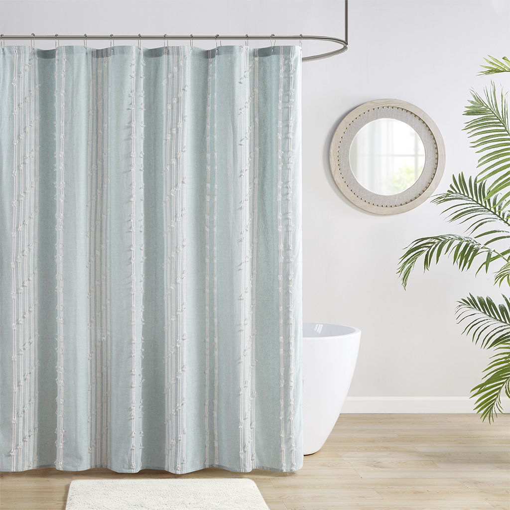 Kara - Cotton Jacquard Shower Curtain - Aqua