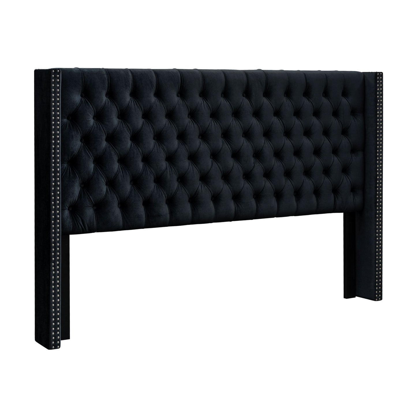 Amelia - Upholstered Velvet Wingback Headboard With Button Tufting & Nailhead Trim - Black
