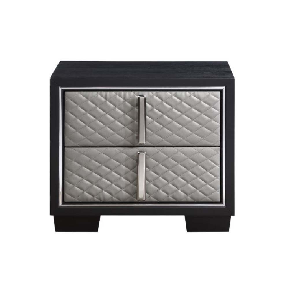 Nicola - Nightstand - Silver PU & Black Finish