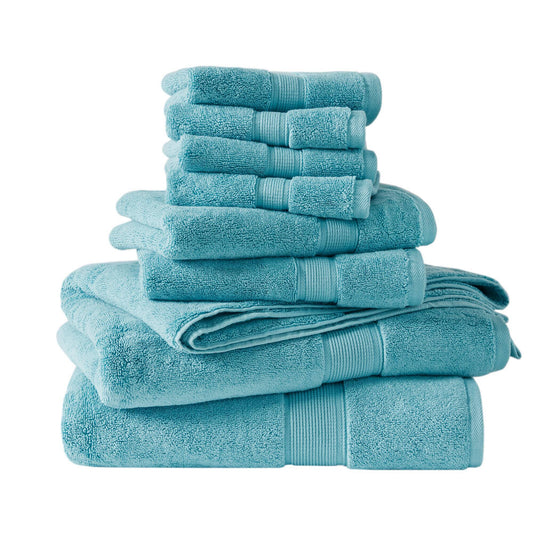 800GSM - 8 Piece Antimicrobial Towel Set - Aqua