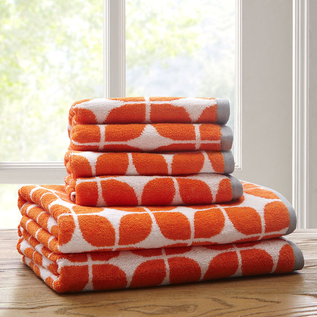 Lita - 6 Piece Jacquard Towel Set - Orange