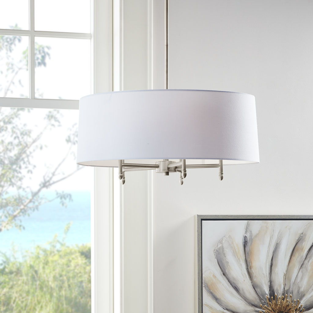 Presidio - 5-Light White Drum Shade Chandelier - Silver / White