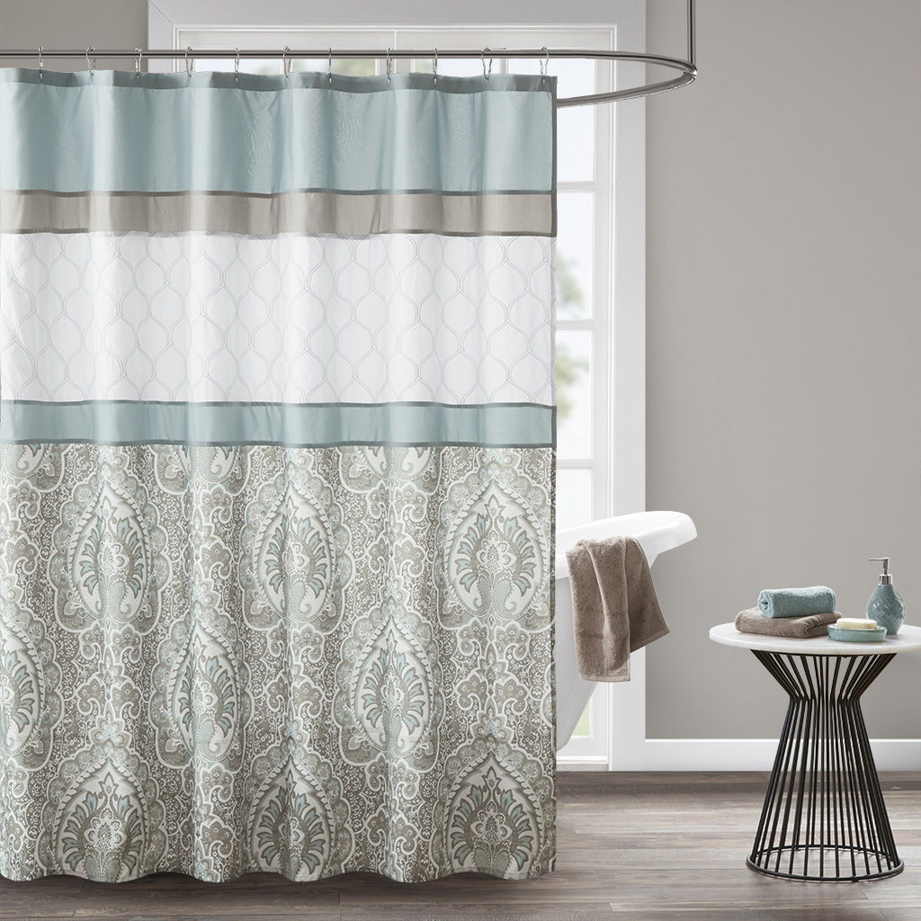 Shawnee - Printed And Embroidered Shower Curtain - Seafoam