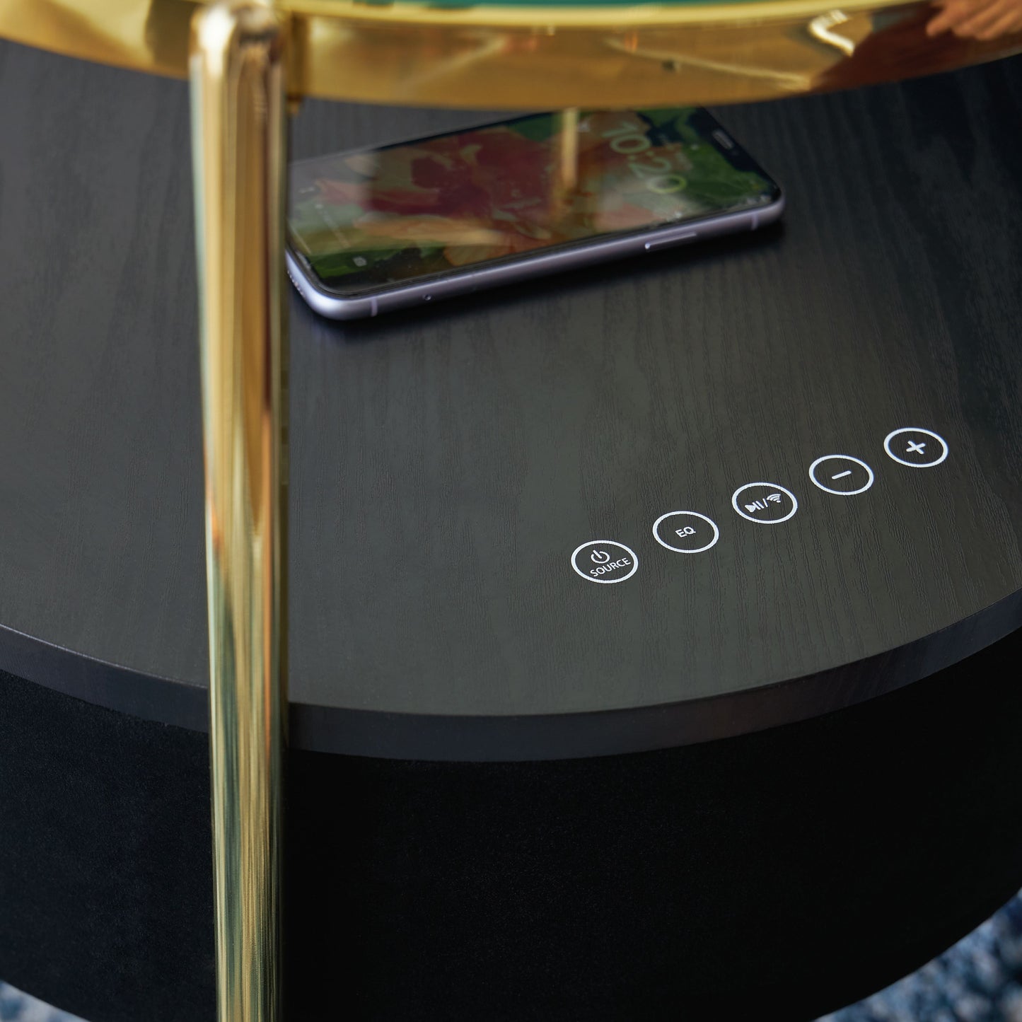 Nedman - Black / Gold Finish - Accent Table With Speaker