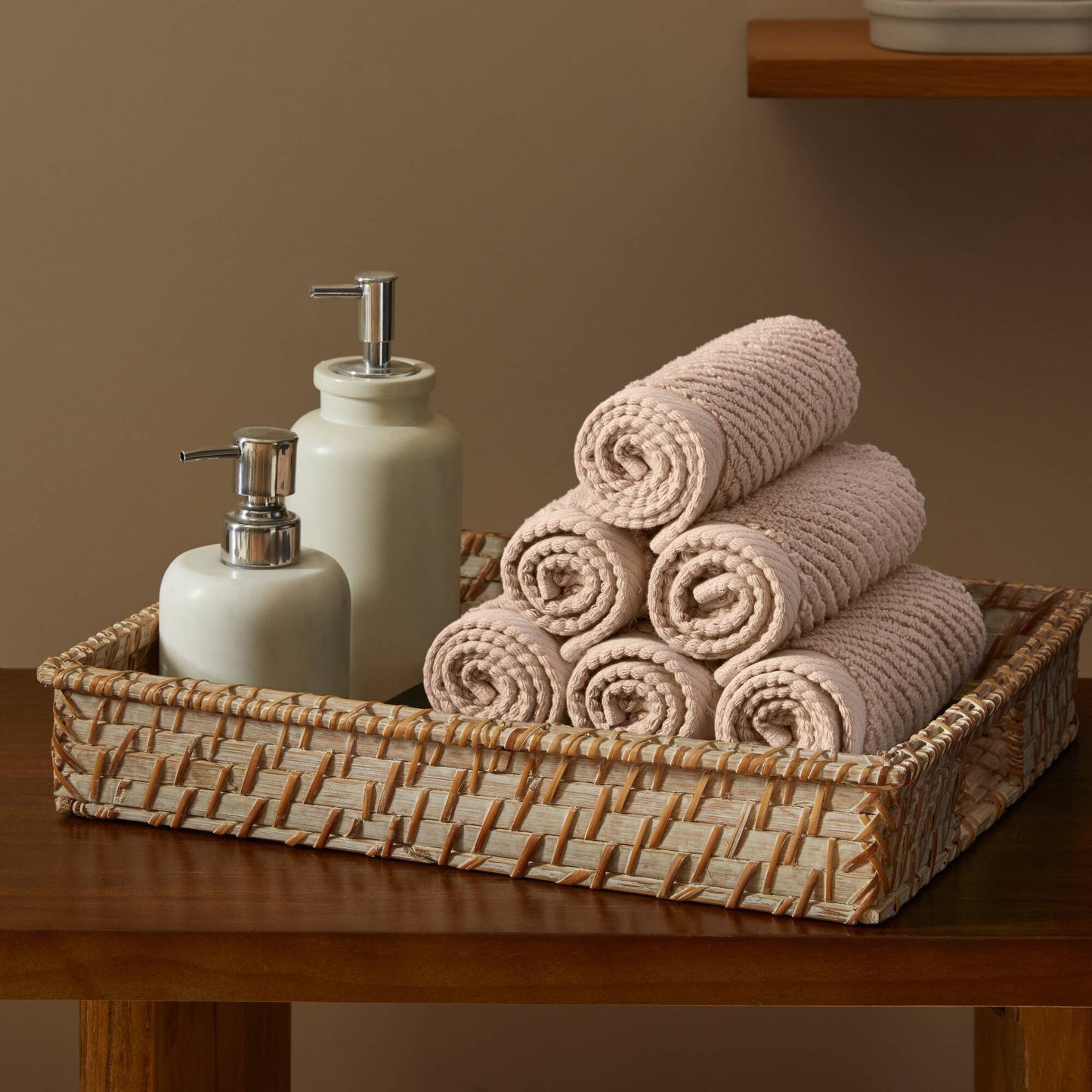 Diagonal Ribbed - 6 Piece Washcloths Set - Beige