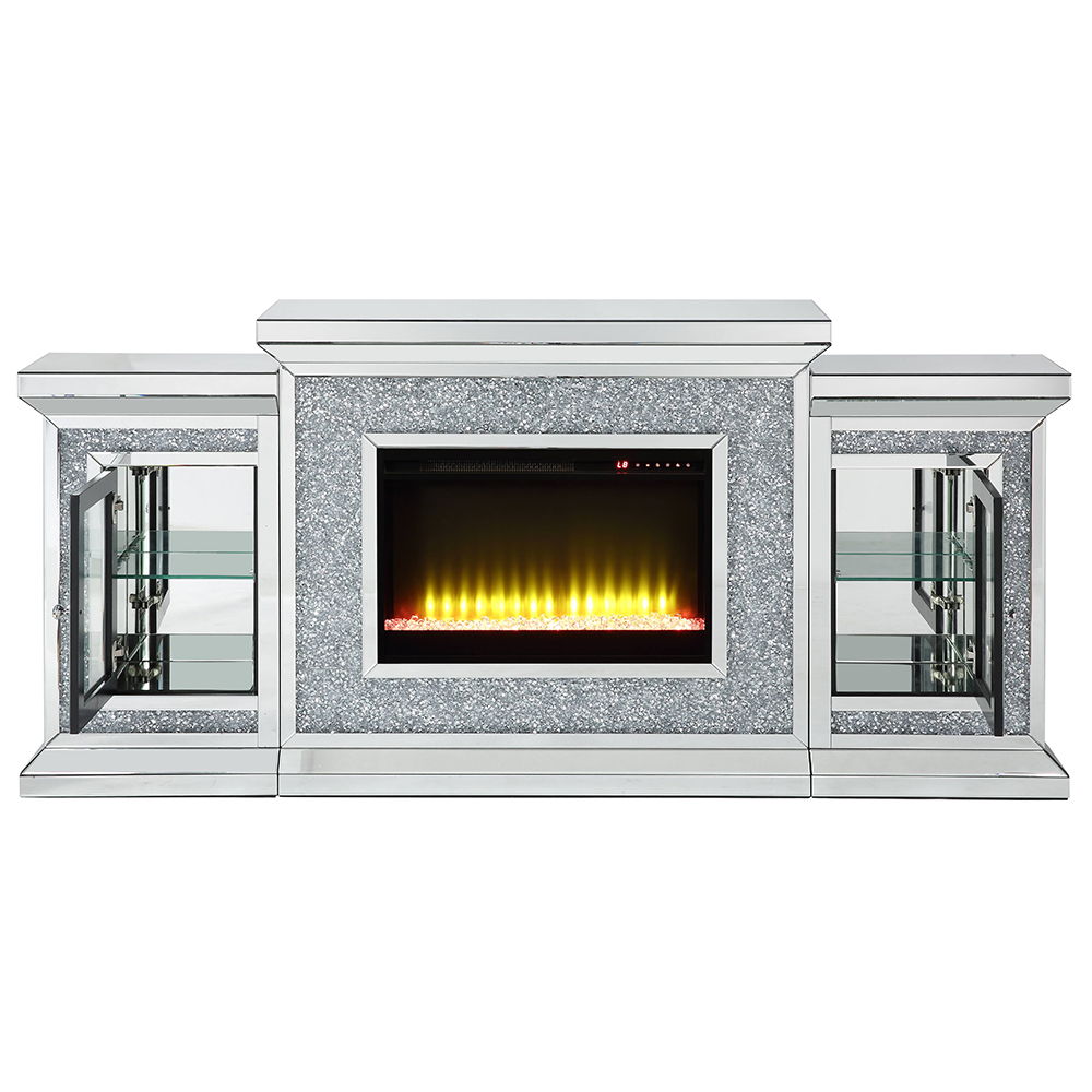 Noralie - 81" Fireplace With LED - Mirrored & Faux Diamonds