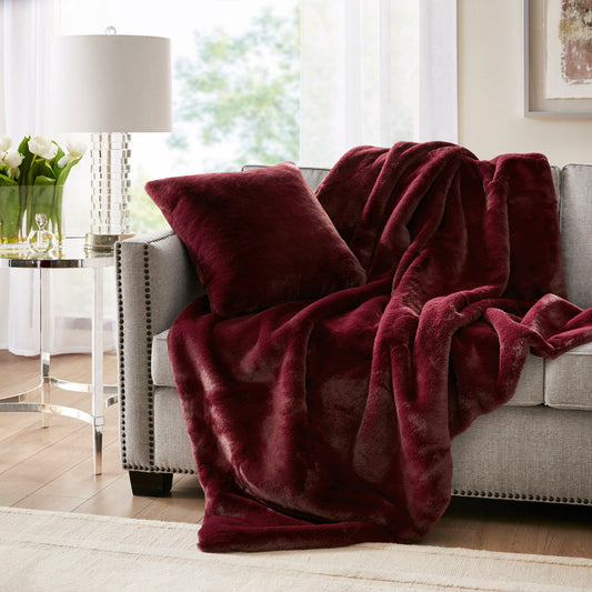 Sable - Solid Faux Fur Throw - Burgundy