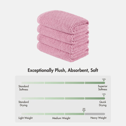 Diagonal Ribbed - 4 Piece Hand Towels Set - Pink