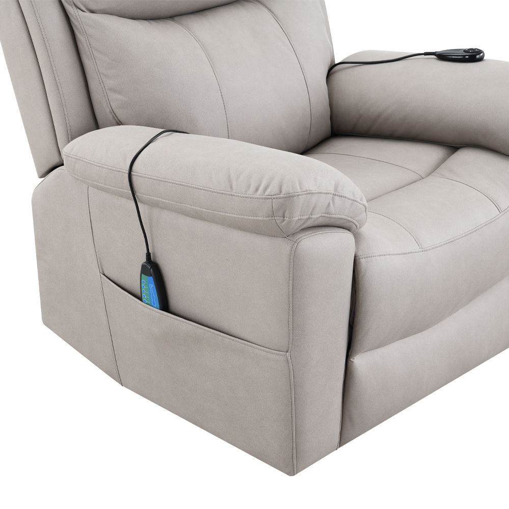 Chriki - Power Recliner With Lift & Heating & Massage - Beige Chenille & Black Finish