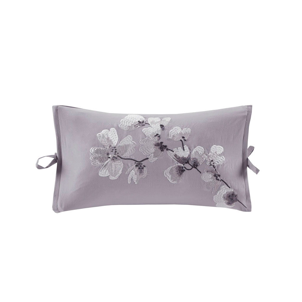 Sakura Blossom - Embroidered Oblong Decorative Pillow - Lilac