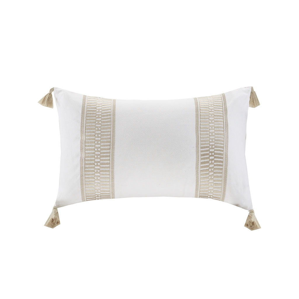 Anslee - Embroidered Oblong Decorative Pillow - Taupe