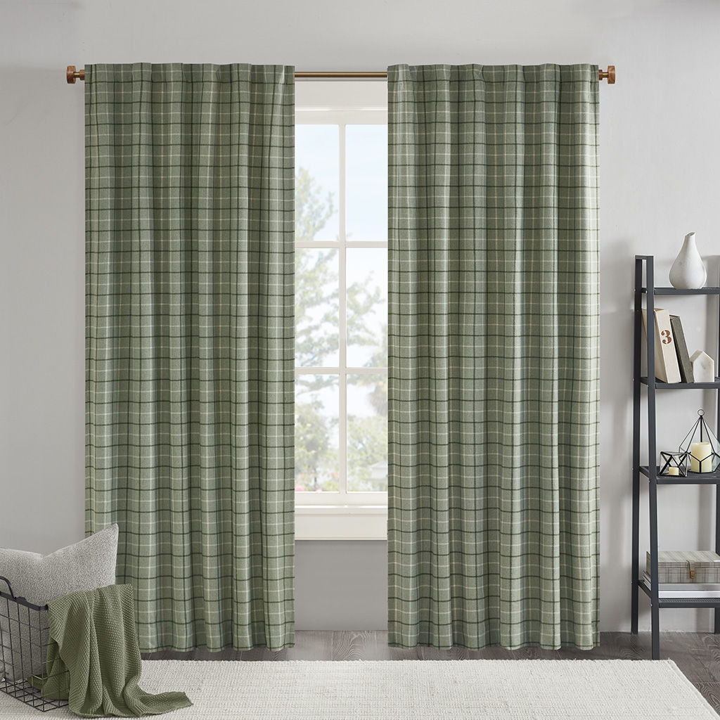 Anaheim - Plaid Rod Pocket and Back Tab Curtain Panel With Fabric Lining - Green