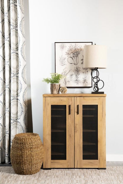 Bristol - Metal Mesh Door Accent Cabinet - Golden Oak