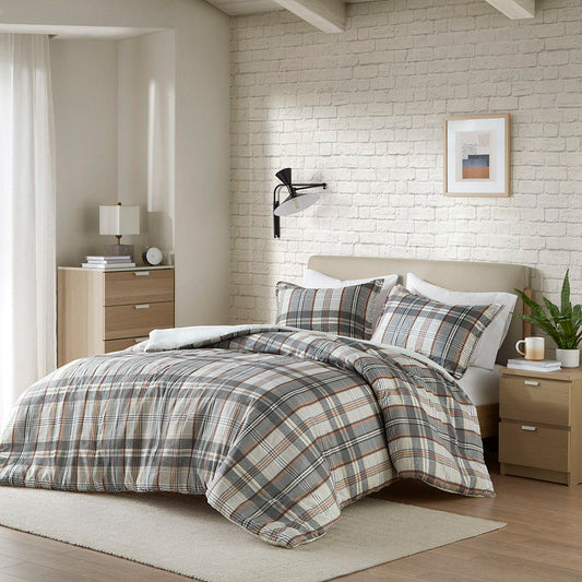 Blake - Plaid Twin Duvet Cover Set - Tan/Gray