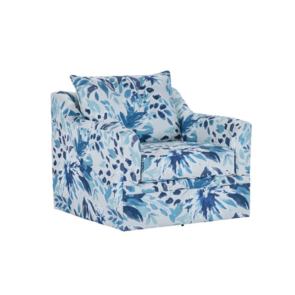 Sylvie - 2 Piece Living Room Set (Sofa & Swivel Chair) - Blue And White Print