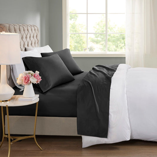 600 Thread Count - 4 Piece California King Cooling Blend Sheet Set - Black