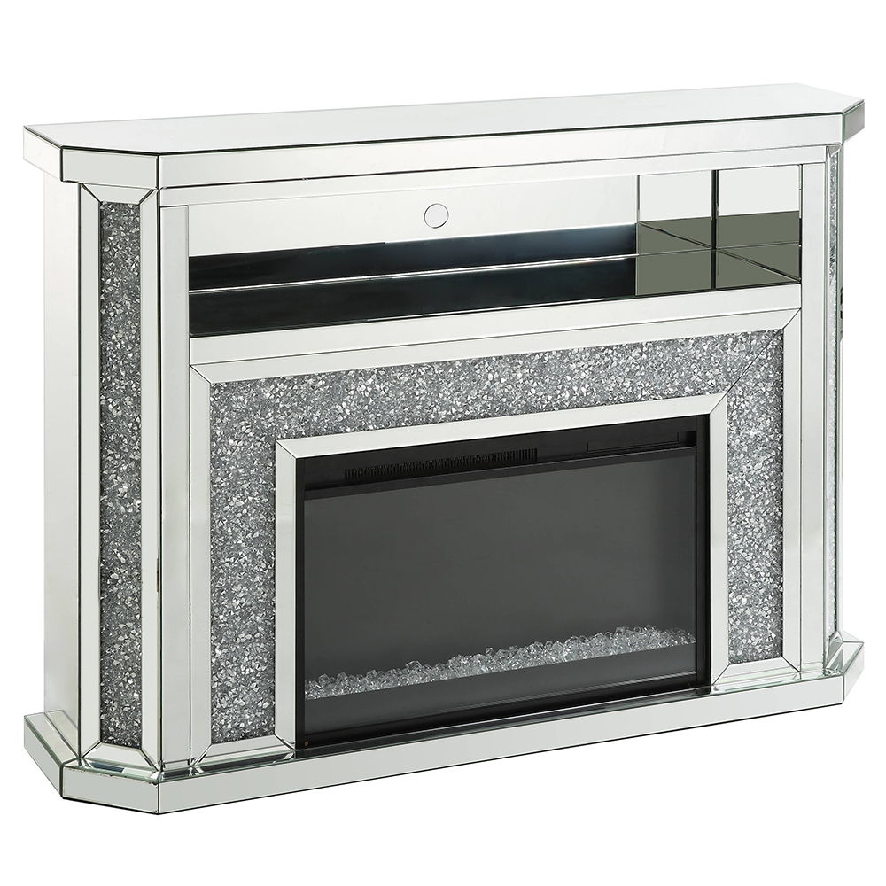 Noralie - 51" Fireplace With LED - Mirrored & Faux Diamonds