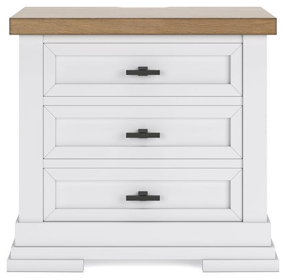 Ashbryn - White / Natural - Three Drawer Night Stand