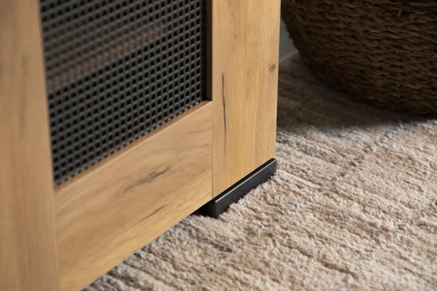 Bristol - Metal Mesh Door Accent Cabinet - Golden Oak