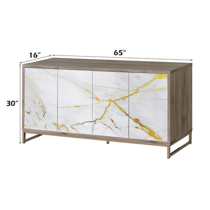 Paavan - Console Cabinet - White Marble Print Oak & Champagne