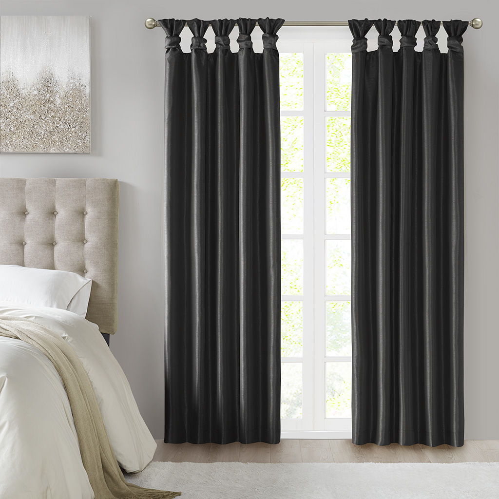 Emilia - Fabric Twist Tab Total Blackout Window Curtain Panel - Black