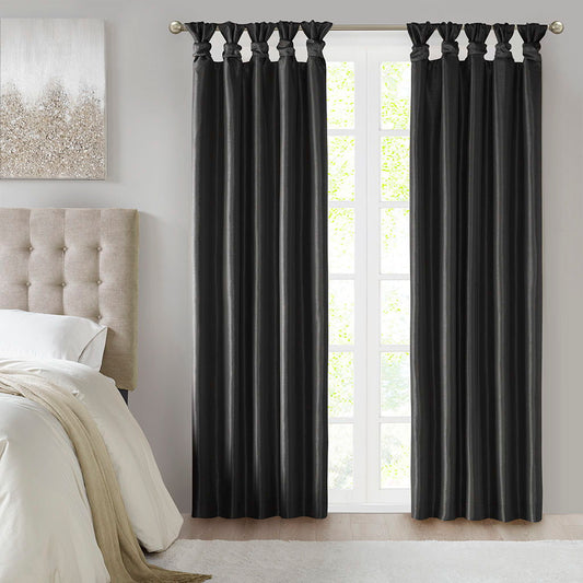 Emilia - Fabric Twist Tab Total Blackout Window Curtain Panel - Black