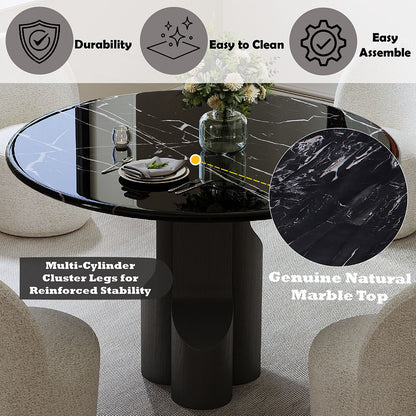 Kinton - Round Dining Table With Natural Marble Top - Black
