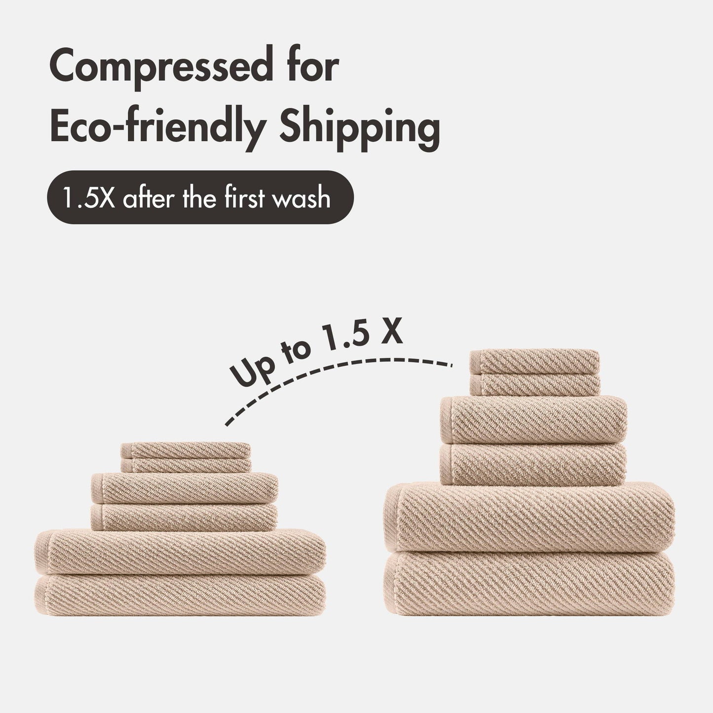 Diagonal Ribbed - 6 Piece Towels Set - Beige