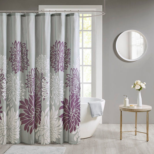 Maible - Printed Floral Shower Curtain - Purple