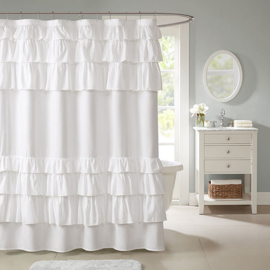 Grace Ruffled Shower Curtain - White