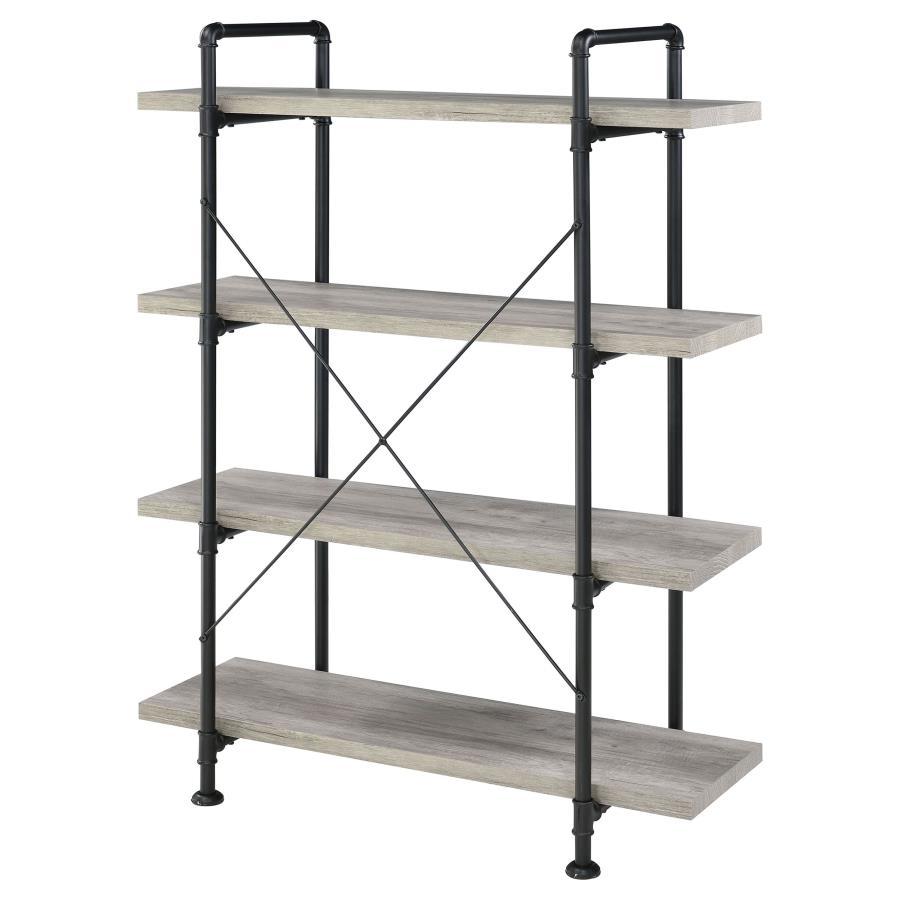 Delray - 4-Shelf Bookshelf - Gray Driftwood And Black