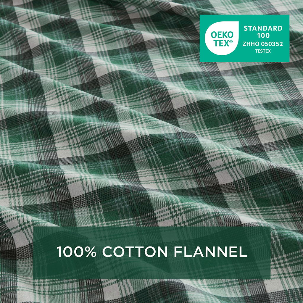 Flannel - 4 Piece Full Sheet Set - Green Plaid