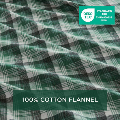 Flannel - 4 Piece Full Sheet Set - Green Plaid