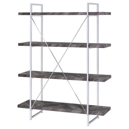 Grimma - 4-Shelf Bookshelf - Rustic Gray And Chrome