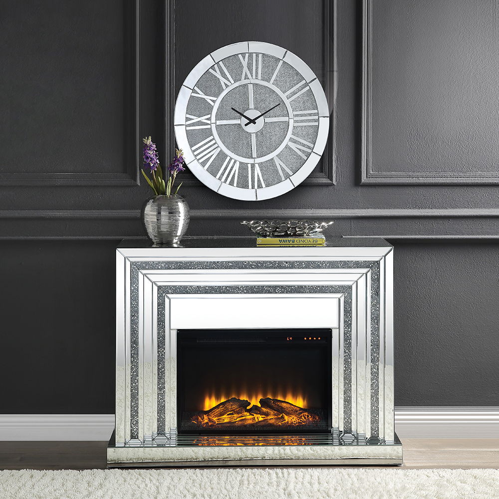 Noralie - 35" Fireplace - Mirrored & Faux Diamonds