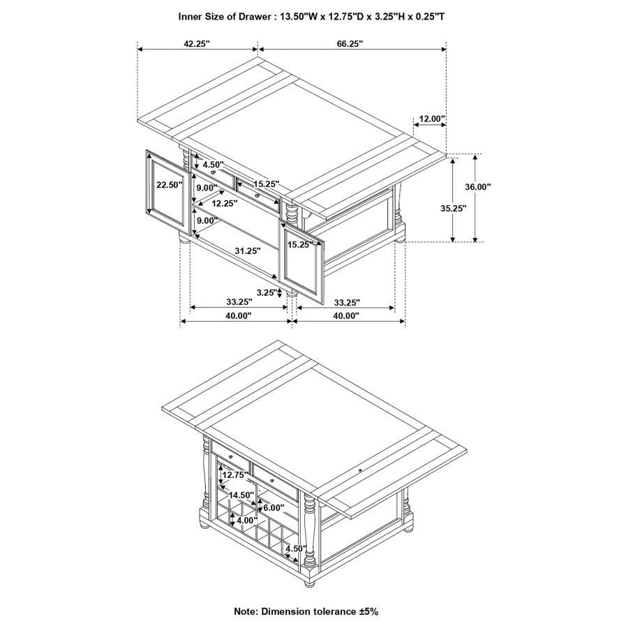 Slater - 2-Drawer Kitchen Island With Drop Leaves